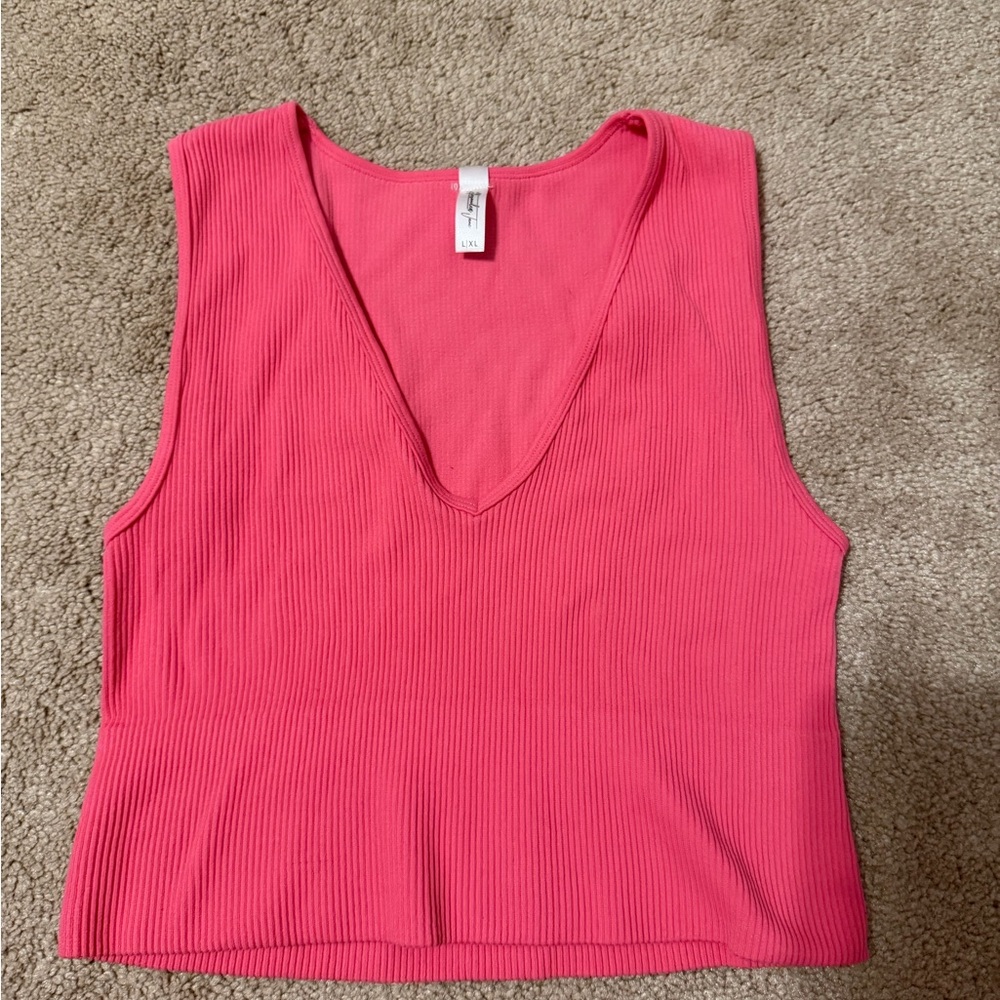 Free People Ribbed V-Neck Tank Top - Hot Pink
